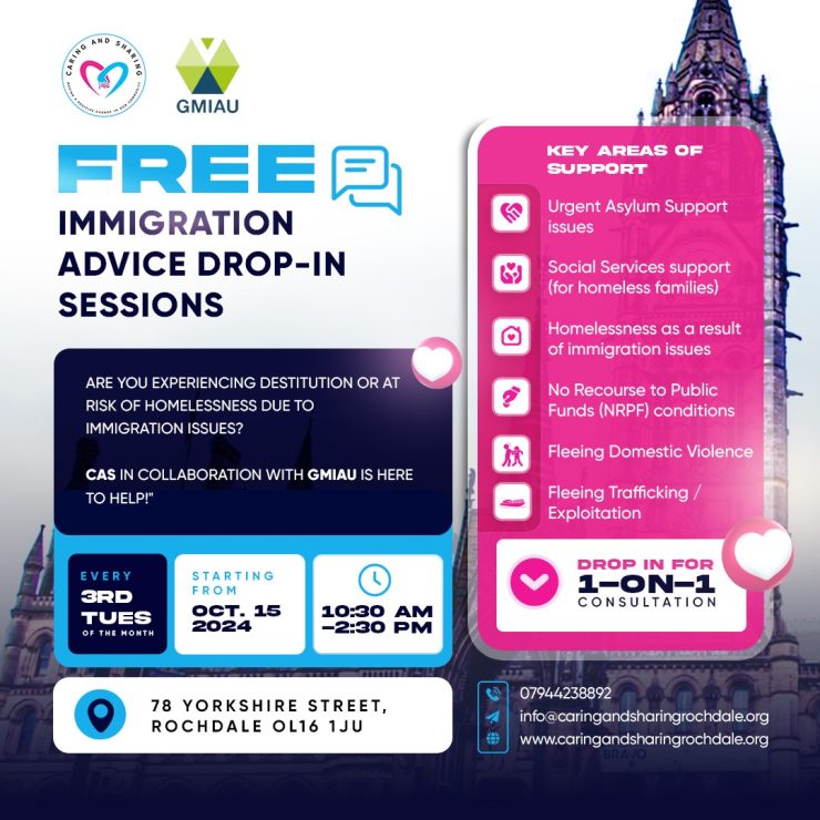 Immigration drop-in advice session with GMIAU. Join us every 3rd Tuesday of the month