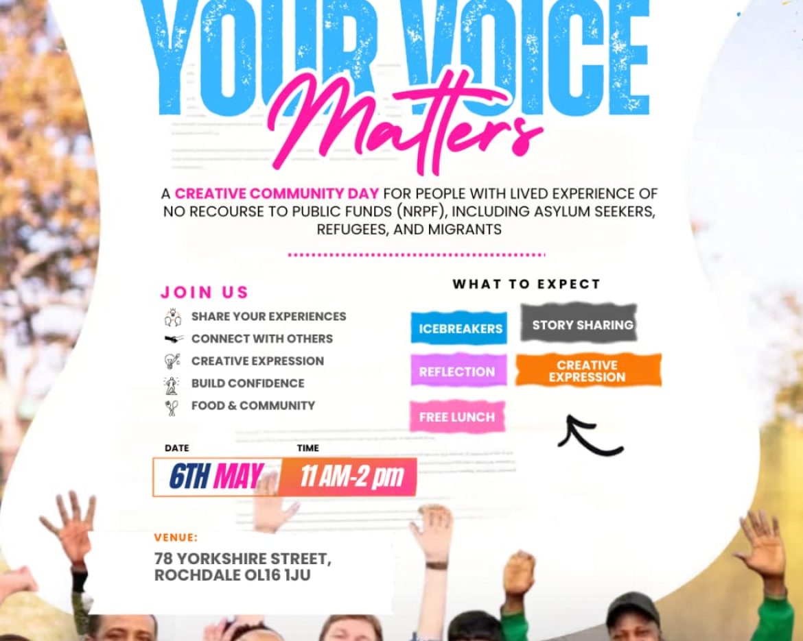 No Recourse to Public Funds support event flyer by Caring and Sharing Rochdale May 6