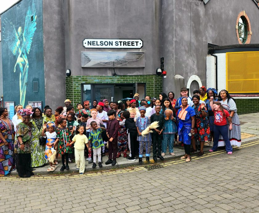 Children and Caring and Sharing Rochdale staff outside Nelson Street Church during the Summer HAF Programme